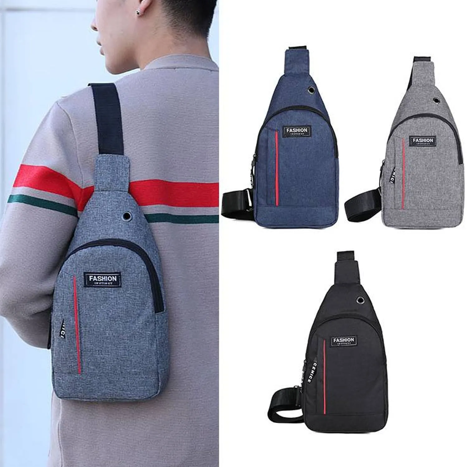 0323 grey Waterproof Anti Theft Crossbody fanny pack waist bag PU Leather Shoulder Bags Chest Men Casual fashion USB Charging earphone hook Sling Travel Messengers Bag