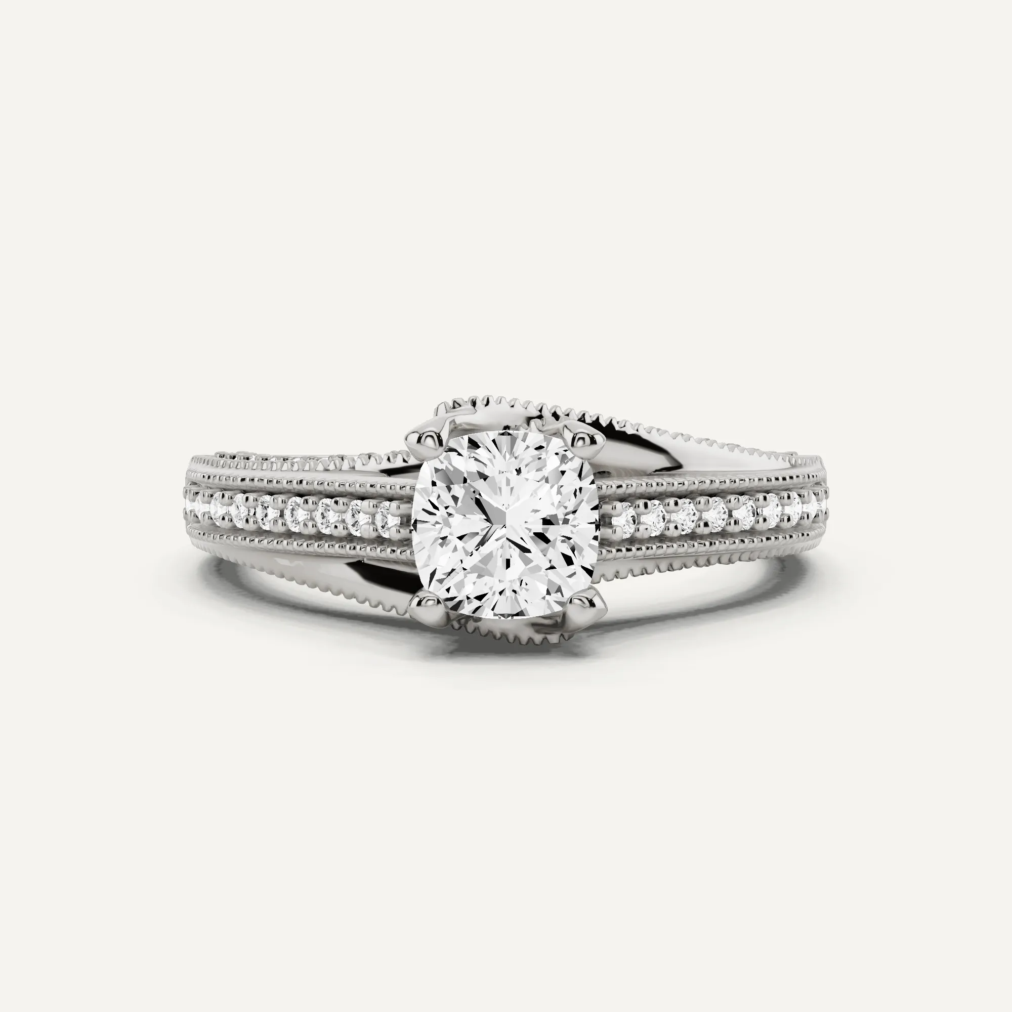 1 ctw Cushion Diamond Luxe Side Stone Engagement Ring