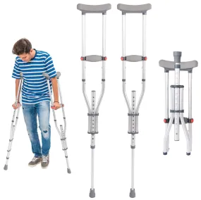 1 Pair Lightweight Adjustable Underarm Crutches with Underarm Pads Folding Aluminum, 8 Adjustable Height for 4'7" to 6'7"