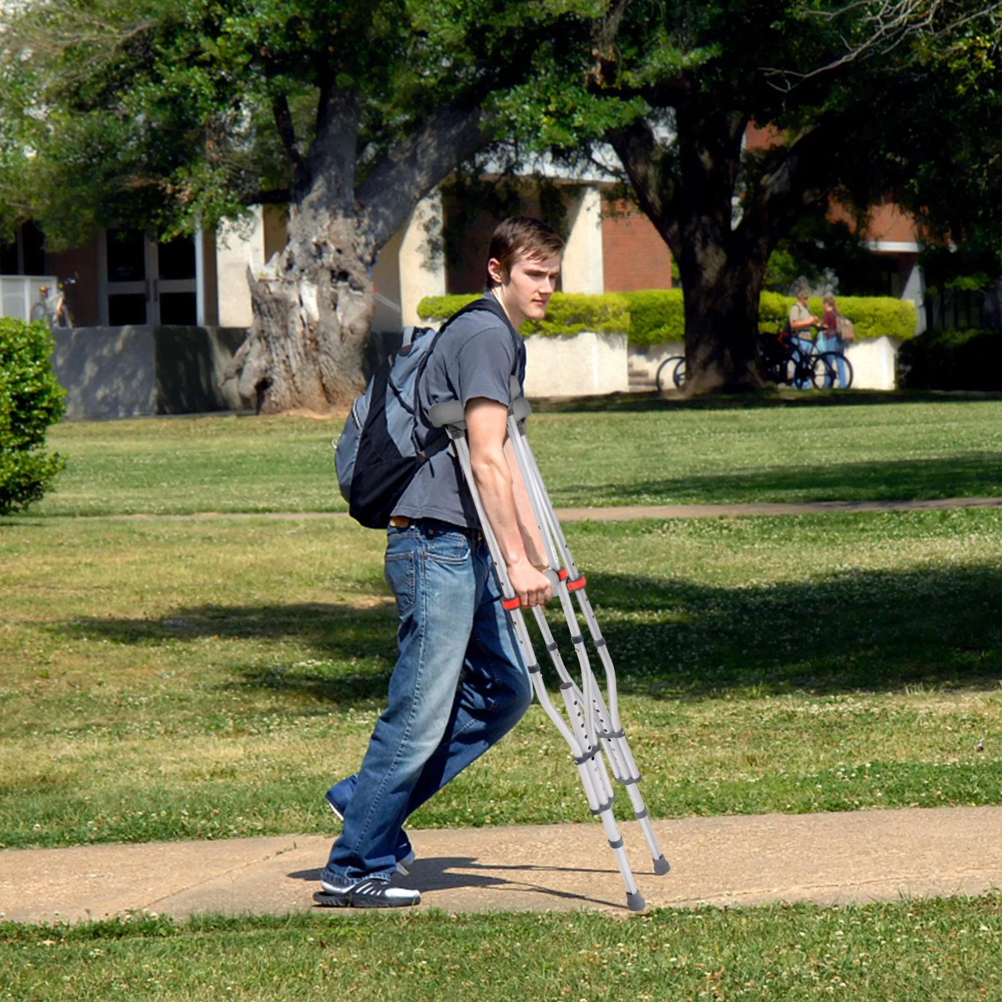 1 Pair Lightweight Adjustable Underarm Crutches with Underarm Pads Folding Aluminum, 8 Adjustable Height for 4'7" to 6'7"