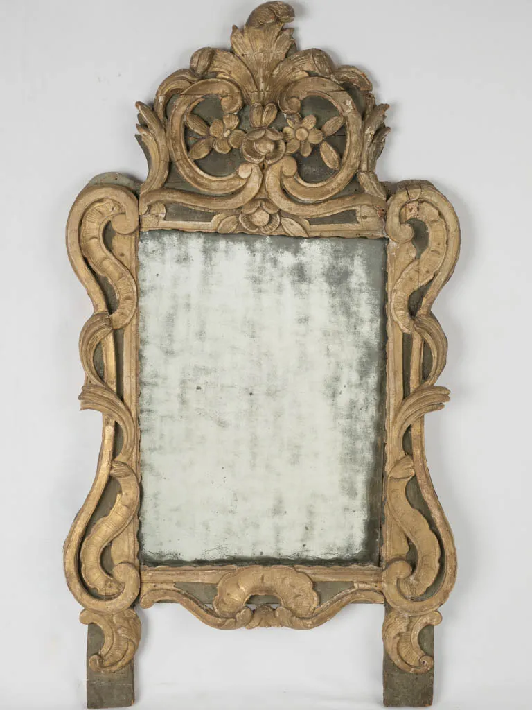 18th Century Provençal Pediment Mirror w/ Sculptural frame 45" x 25¼"