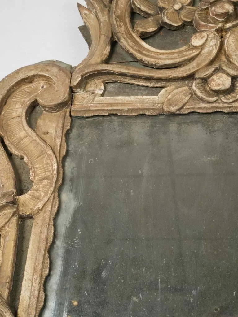 18th Century Provençal Pediment Mirror w/ Sculptural frame 45" x 25¼"