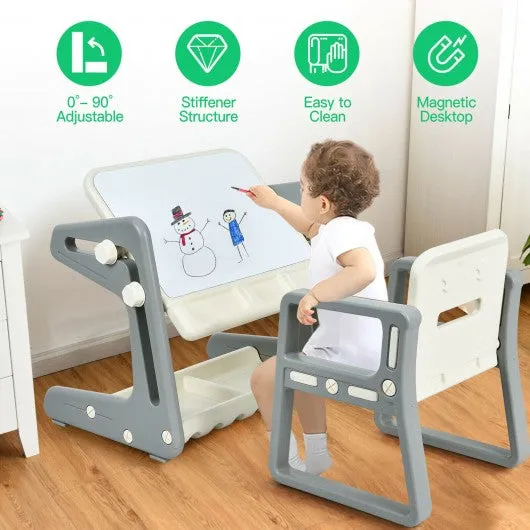 2 in 1 Kids Easel Table and Chair Set  with Adjustable Art Painting Board