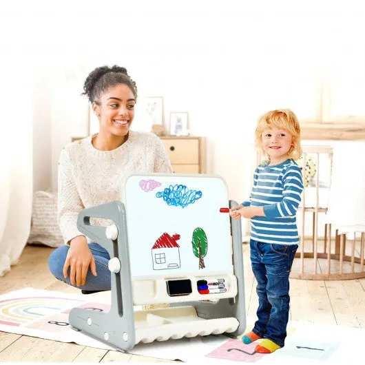 2 in 1 Kids Easel Table and Chair Set  with Adjustable Art Painting Board