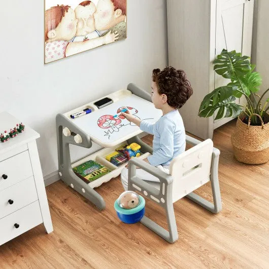 2 in 1 Kids Easel Table and Chair Set  with Adjustable Art Painting Board