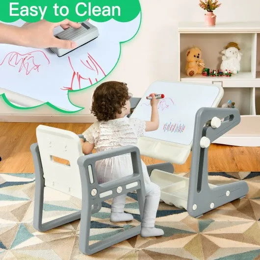 2 in 1 Kids Easel Table and Chair Set  with Adjustable Art Painting Board