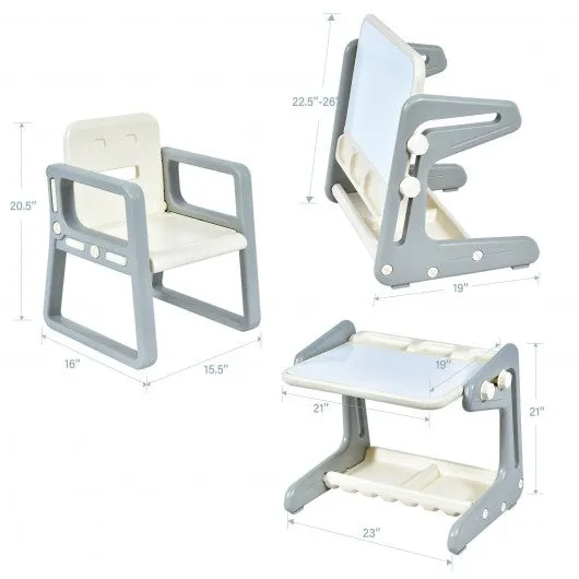 2 in 1 Kids Easel Table and Chair Set  with Adjustable Art Painting Board