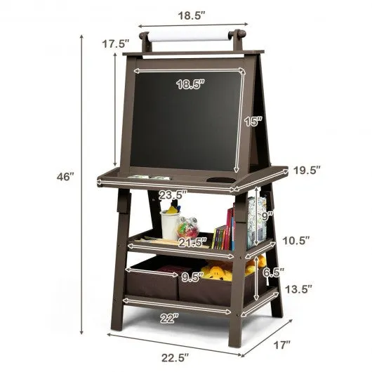 3 in 1 Double-Sided Storage Art Easel-Coffee