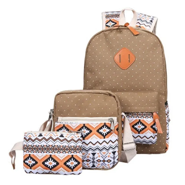 3Pcs/Set Canvas Printing Backpack