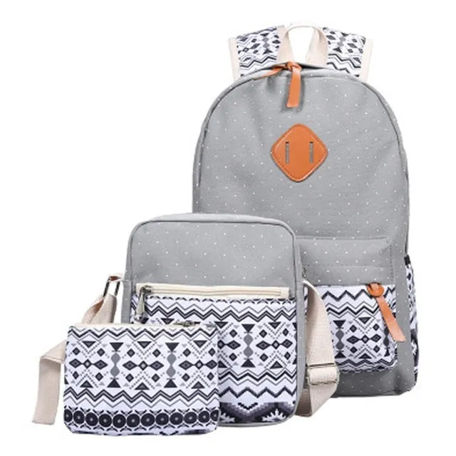 3Pcs/Set Canvas Printing Backpack