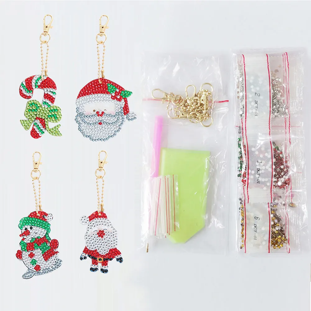 4pcs DIY Full Special Shaped Drill Diamond Painting Christmas Keychain Kit