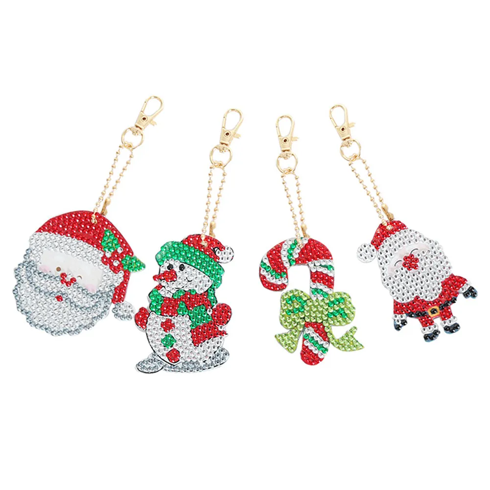 4pcs DIY Full Special Shaped Drill Diamond Painting Christmas Keychain Kit