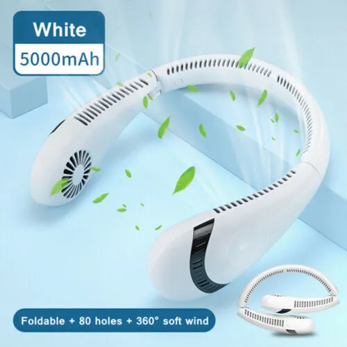 5000mAh Foldable Bladeless Neck Fan, 3-Speed Portable