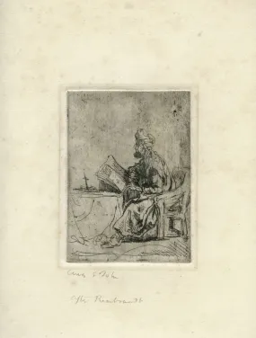 A Rabbi Studying, from a drawing by Rembrandt