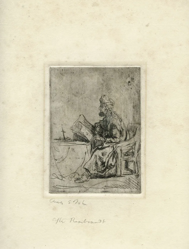 A Rabbi Studying, from a drawing by Rembrandt