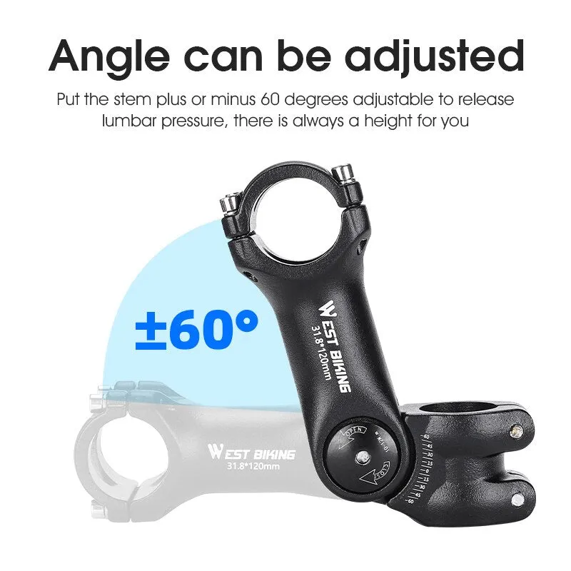 Adjustable Bicycle Handlebar Stem Variable 60 Degree Angle Riser MTB Road Bike Front Fork Stem Adapter 25.4/31.8MM