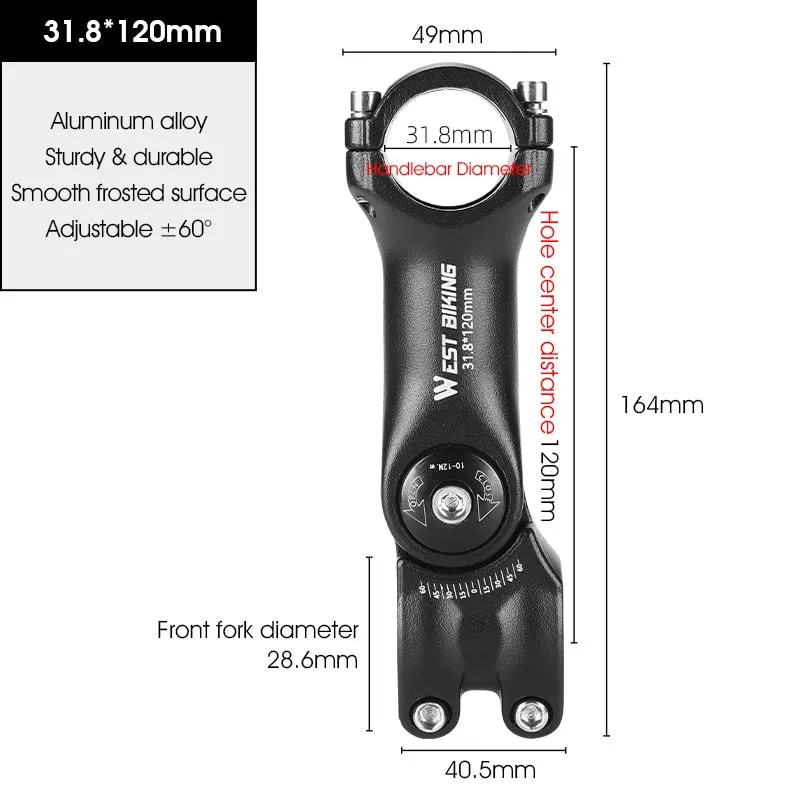 Adjustable Bicycle Handlebar Stem Variable 60 Degree Angle Riser MTB Road Bike Front Fork Stem Adapter 25.4/31.8MM