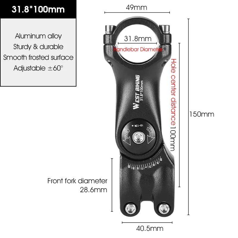 Adjustable Bicycle Handlebar Stem Variable 60 Degree Angle Riser MTB Road Bike Front Fork Stem Adapter 25.4/31.8MM