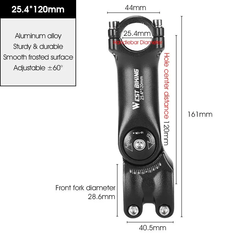 Adjustable Bicycle Handlebar Stem Variable 60 Degree Angle Riser MTB Road Bike Front Fork Stem Adapter 25.4/31.8MM