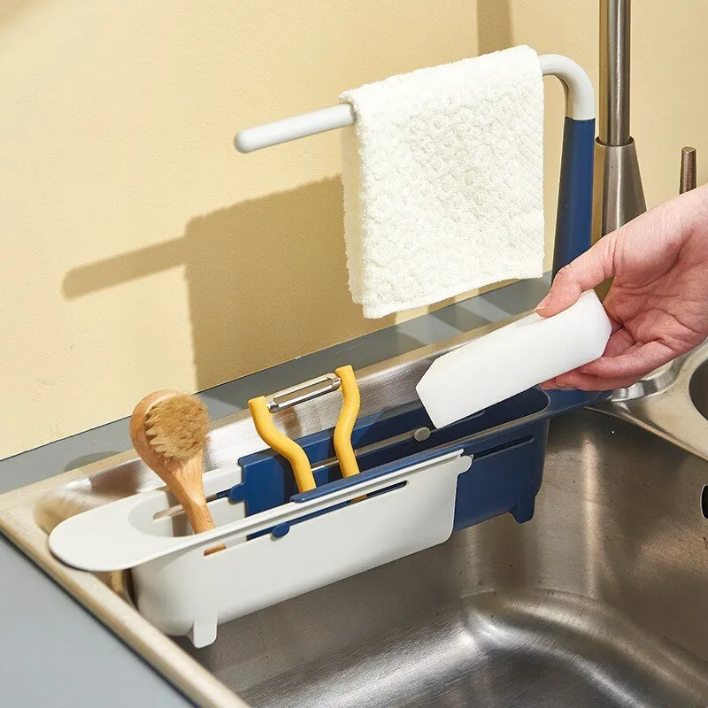 Adjustable Telescopic Sink Holder - Adjustable Telescopic 2-in-1 Sink Storage Rack Holder with Dishcloth for Home