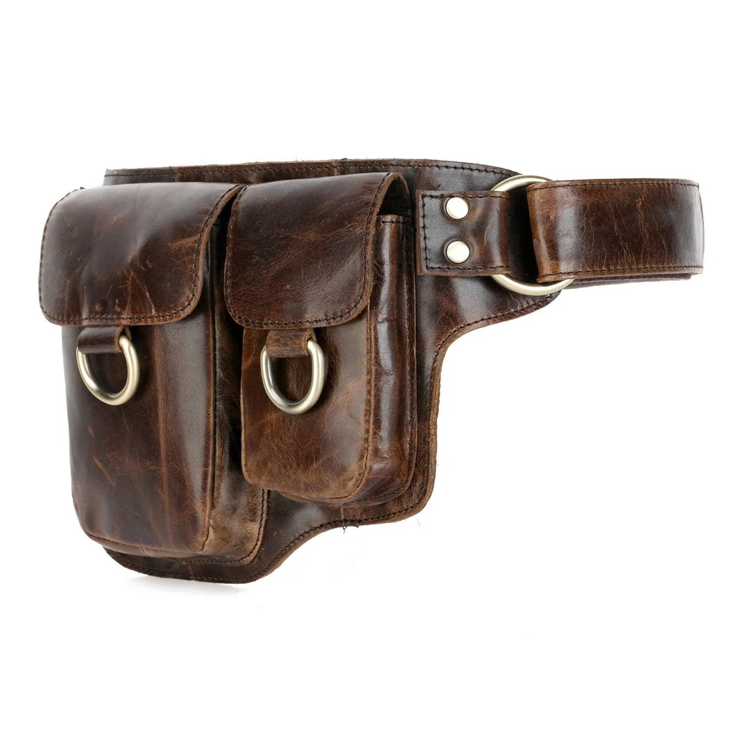 Adonis X  Leather Waist Purse Fanny Pack Hip Bag- CHOCO