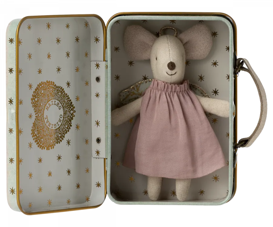 Angel mouse in suitcase