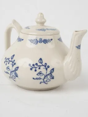 Antique Saint-Uze Teapot - blue & white flowers 5"