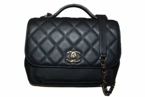 Authentic Chanel Black Caviar Leather Medium Business Affinity Flap Bag with Top Handle Messenger Bag