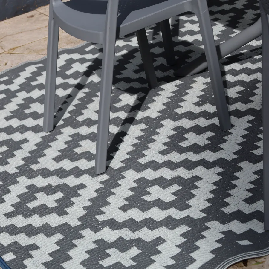 Aztec Grey & White Rectangular Diamond Pattern Foldable Waterproof XL Camping Mat - 270x360 CM