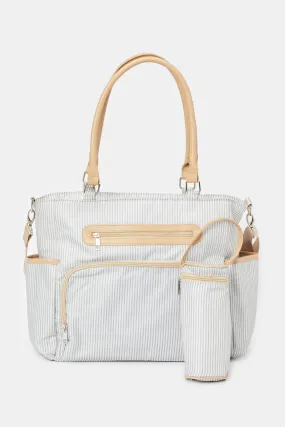 Beige Ribbed Diaper Bag With Bottle Holder (2 Piece)