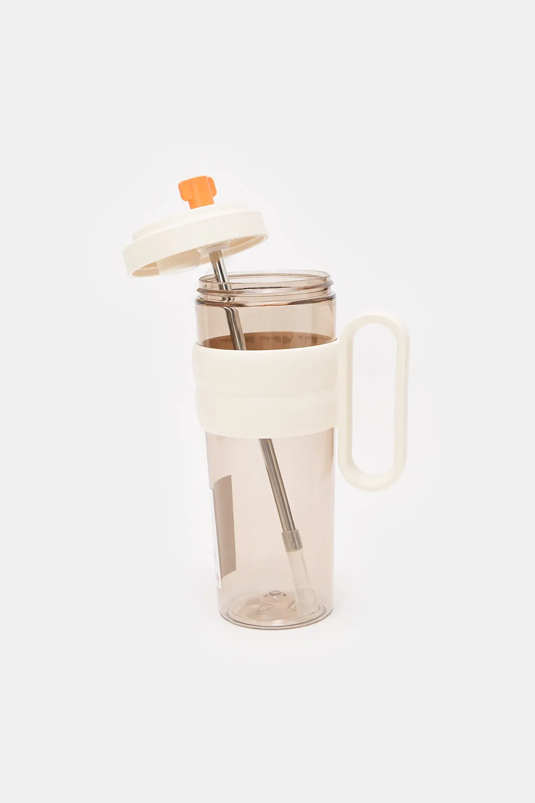 Beige Water Bottle With Straw