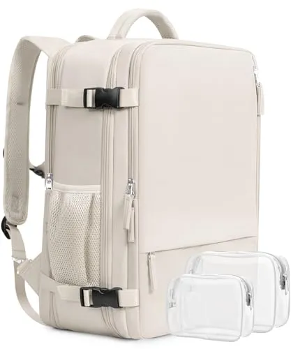 Beraliy Travel Backpack Airline Approved, Carry on Backpack, 17 Laptop Backpack, Waterproof Weekender Bag,Casual Daypack, Hiking Backpack, Beige