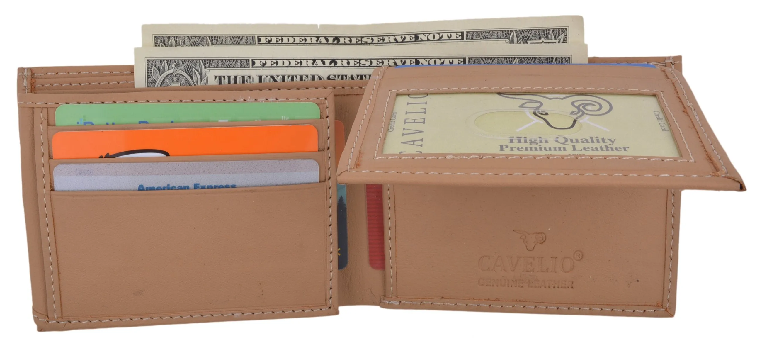 Bifold Mens Genuine Leather Multi-Card ID Holder Wallet by Cavelio 402659