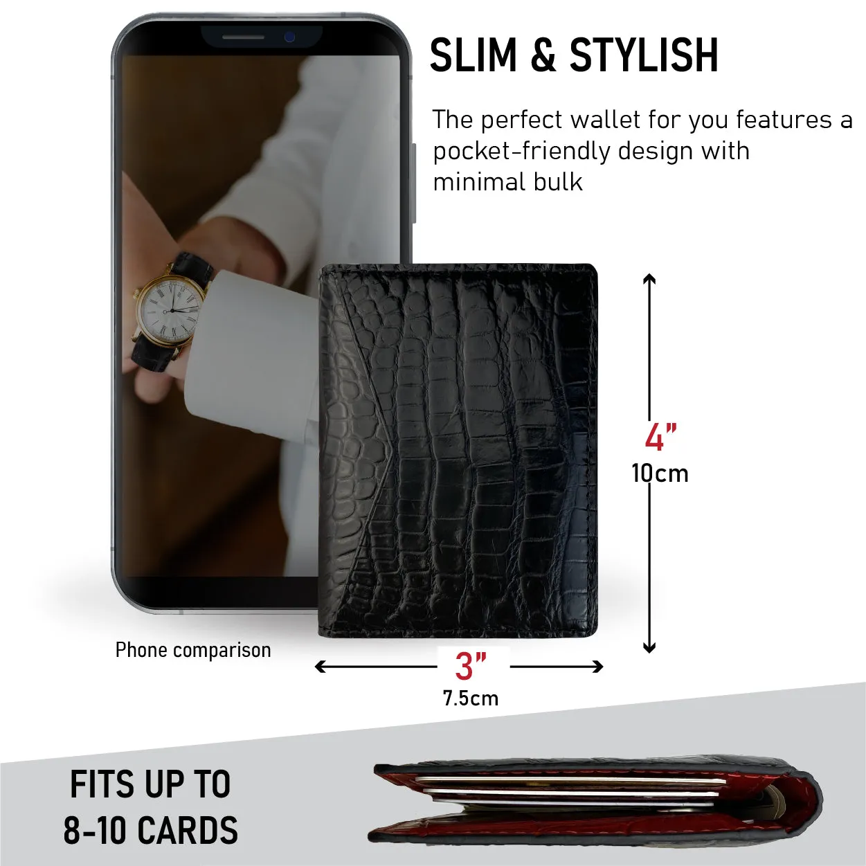 Black & Red Double Side Alligator Leather Credit Card Holder | RFID Blocking | CARD-12