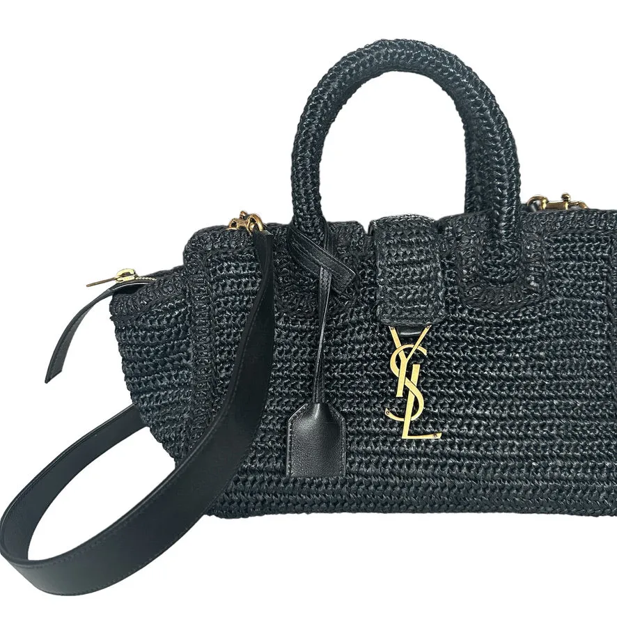 Black Raffia Tote w/Crossbody Strap