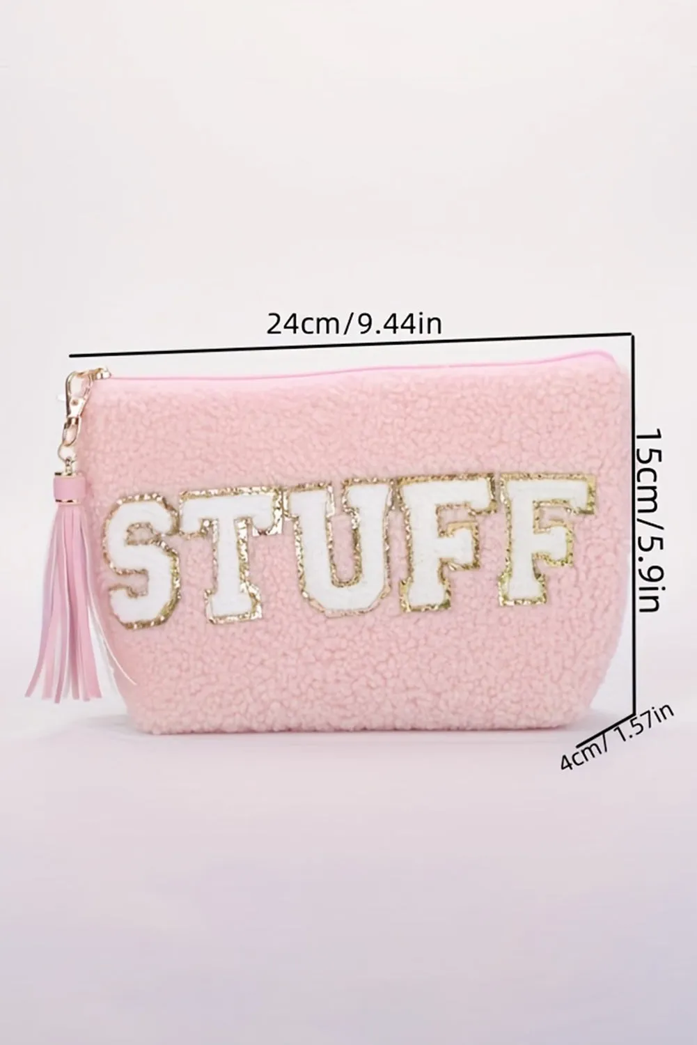 Black Sparkle Letter Pattern Tassel Zipper Makeup Bag