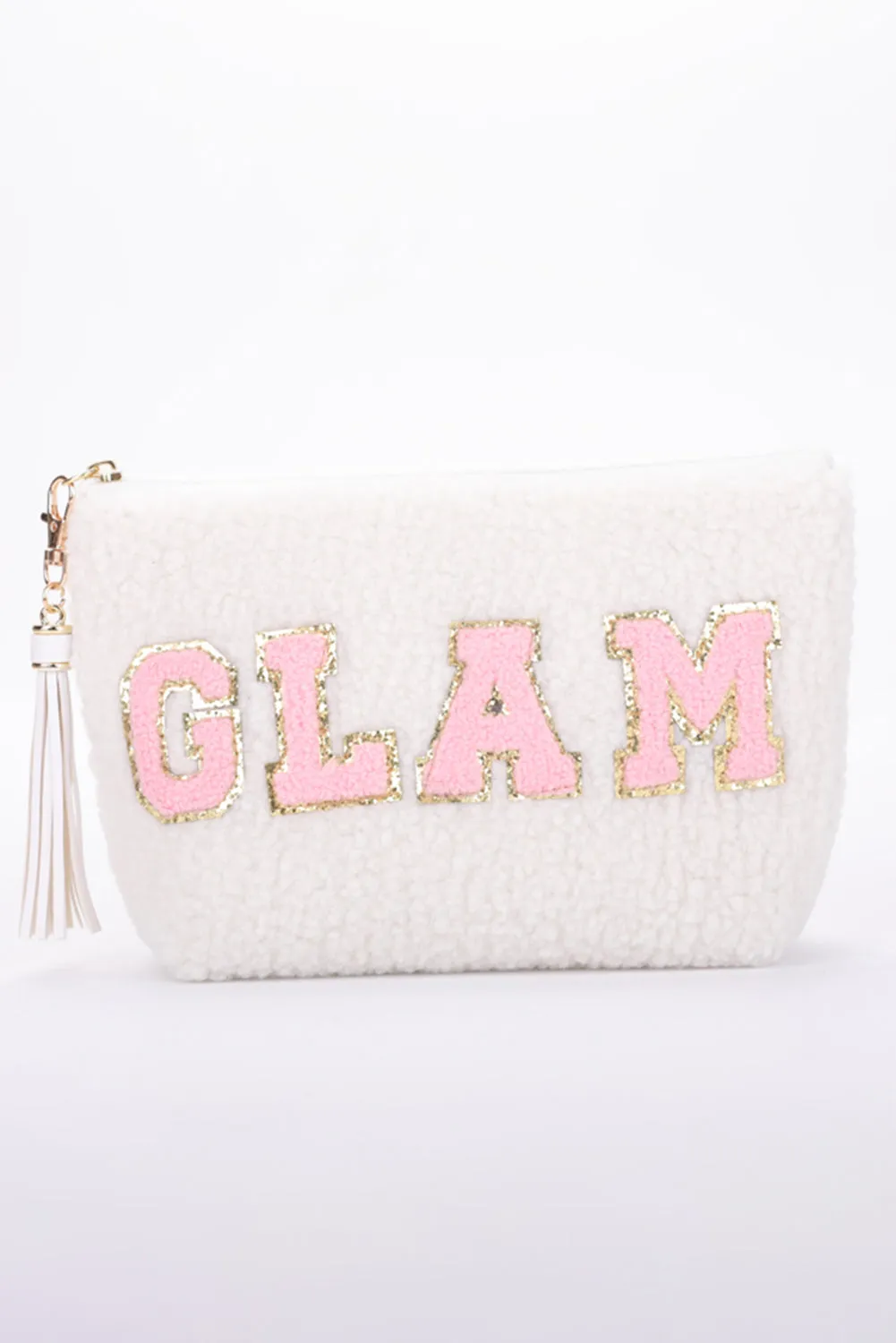 Black Sparkle Letter Pattern Tassel Zipper Makeup Bag