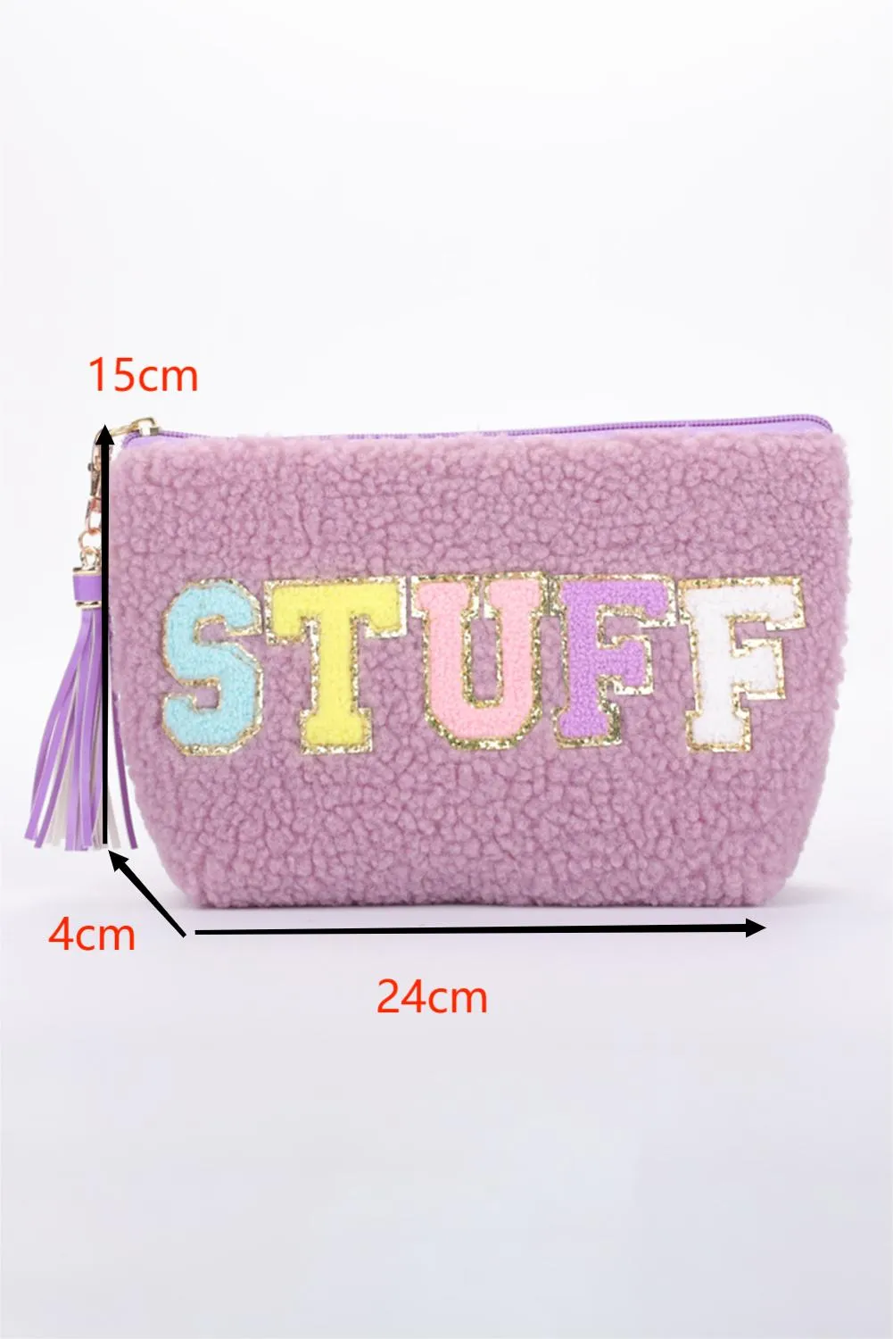 Black Sparkle Letter Pattern Tassel Zipper Makeup Bag