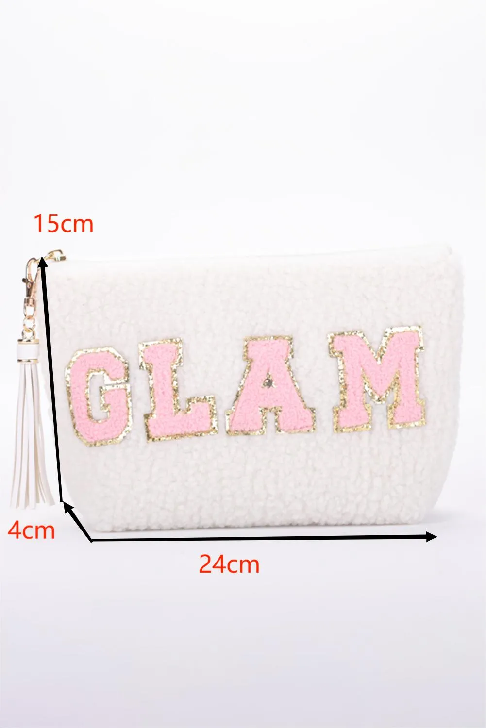 Black Sparkle Letter Pattern Tassel Zipper Makeup Bag