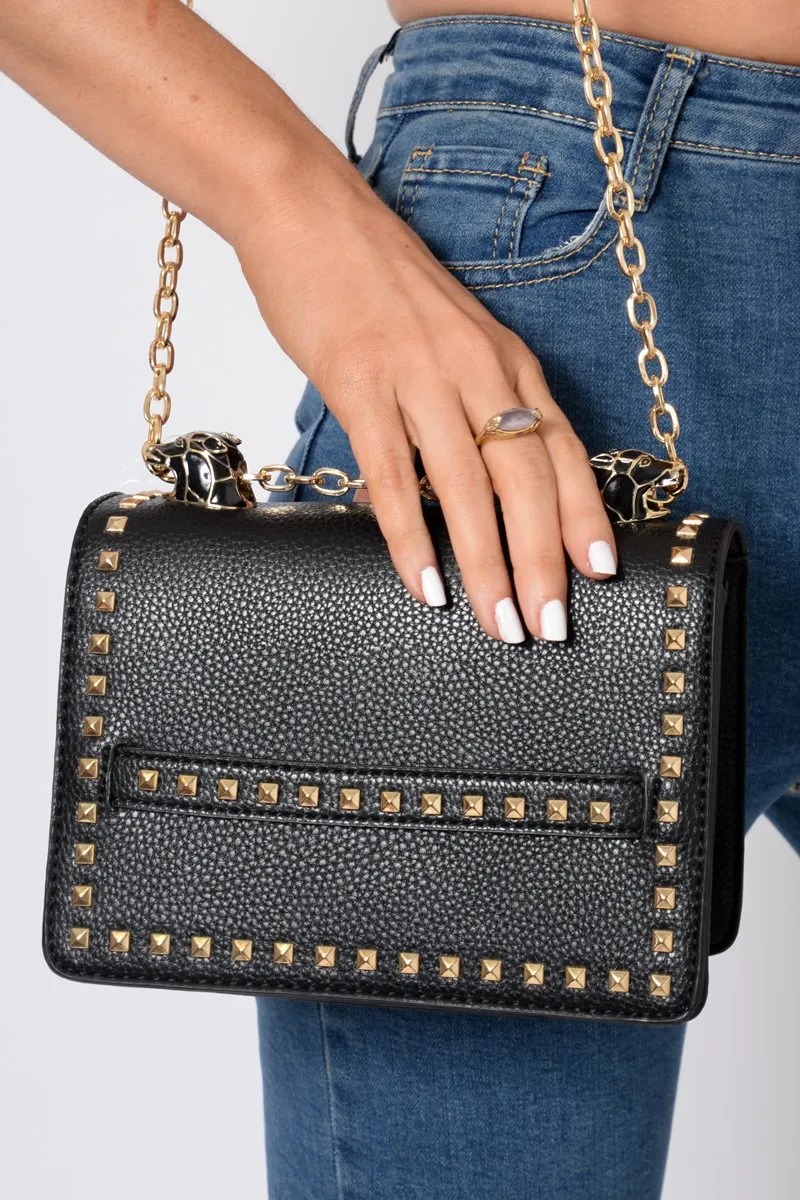 Black Studded Clutch Bag -Mona