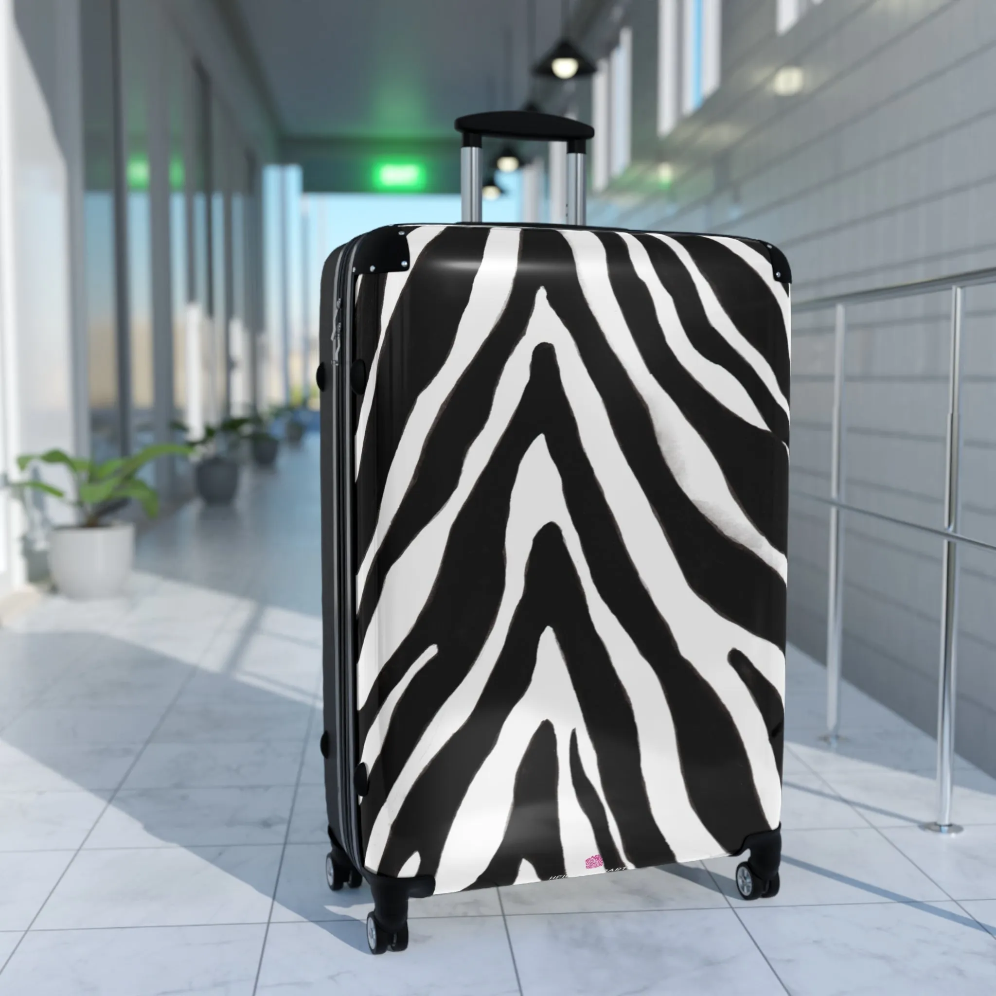 Black Zebra Print Cabin Suitcase, Zebra Striped Animal Print Designer Suitcase Luggage (Small, Medium, Large)