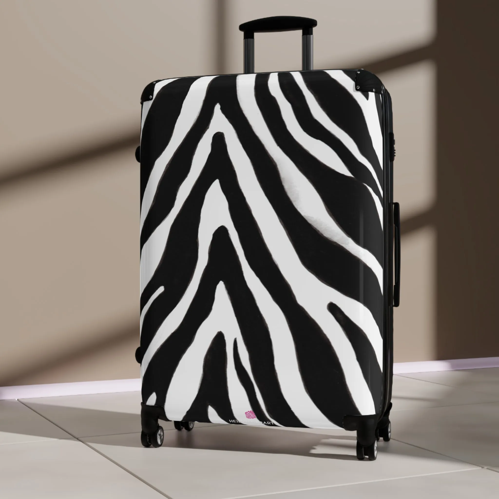 Black Zebra Print Cabin Suitcase, Zebra Striped Animal Print Designer Suitcase Luggage (Small, Medium, Large)