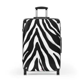 Black Zebra Print Cabin Suitcase, Zebra Striped Animal Print Designer Suitcase Luggage (Small, Medium, Large)