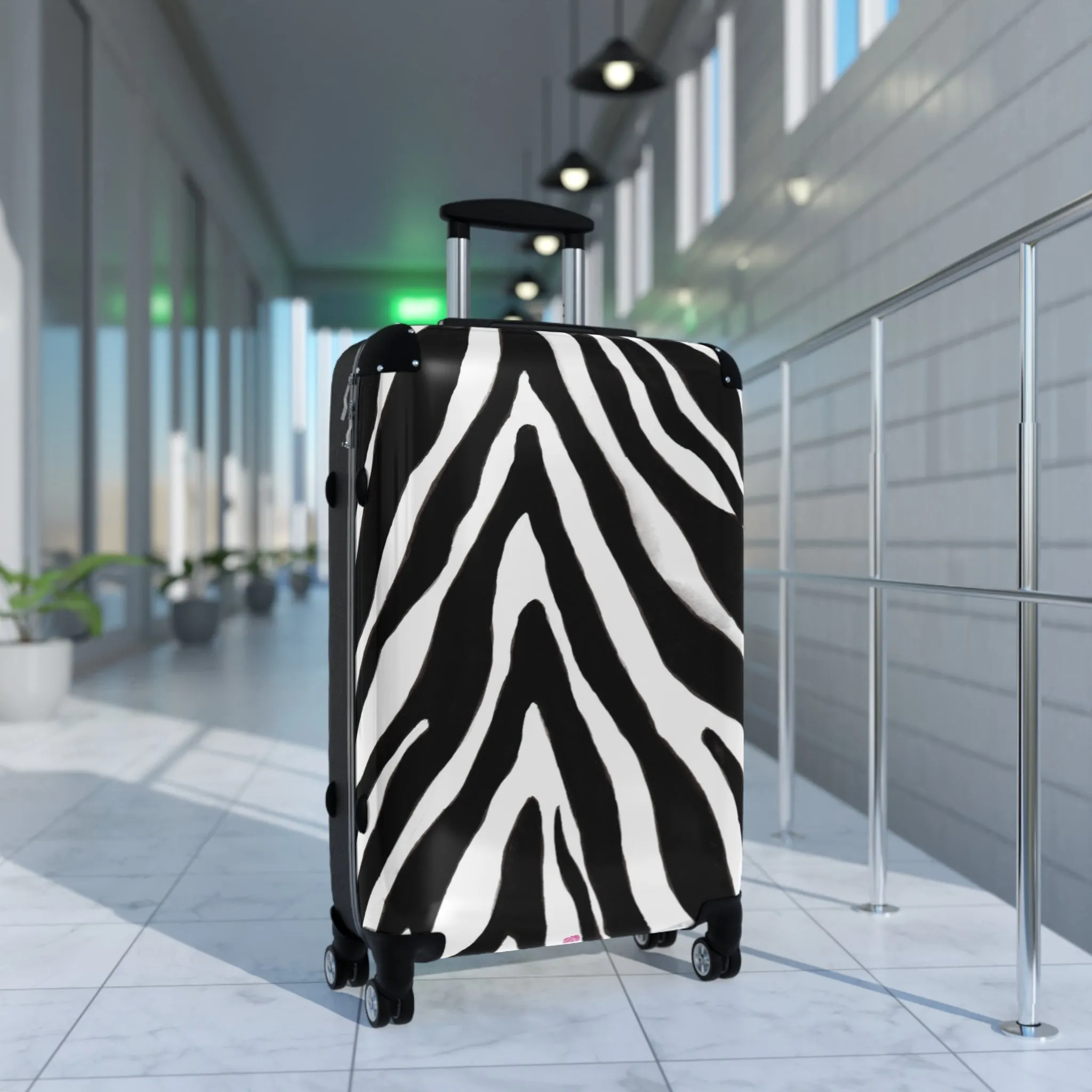 Black Zebra Print Cabin Suitcase, Zebra Striped Animal Print Designer Suitcase Luggage (Small, Medium, Large)