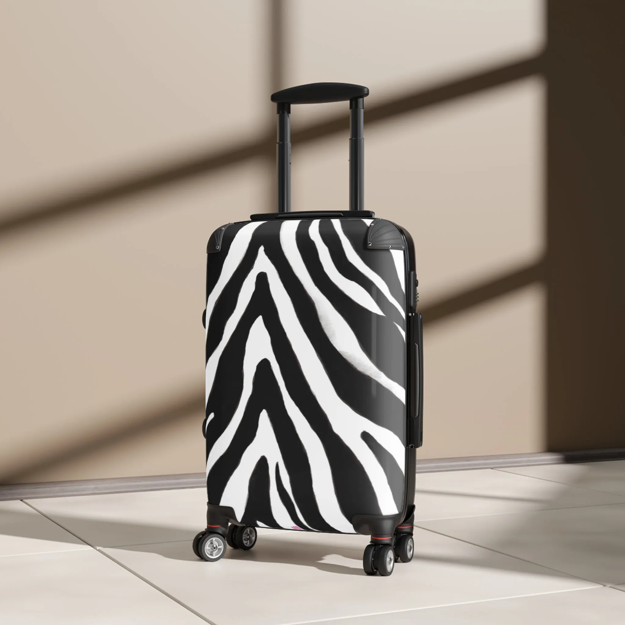 Black Zebra Print Cabin Suitcase, Zebra Striped Animal Print Designer Suitcase Luggage (Small, Medium, Large)