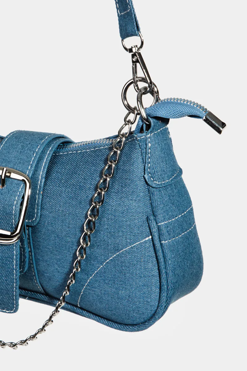 Blue Denim Buckle Strap Hand Bag