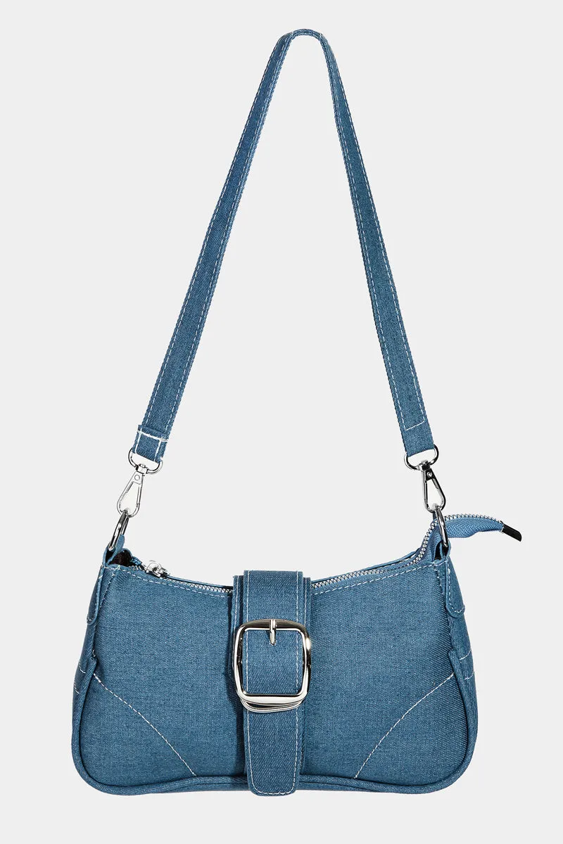 Blue Denim Buckle Strap Hand Bag