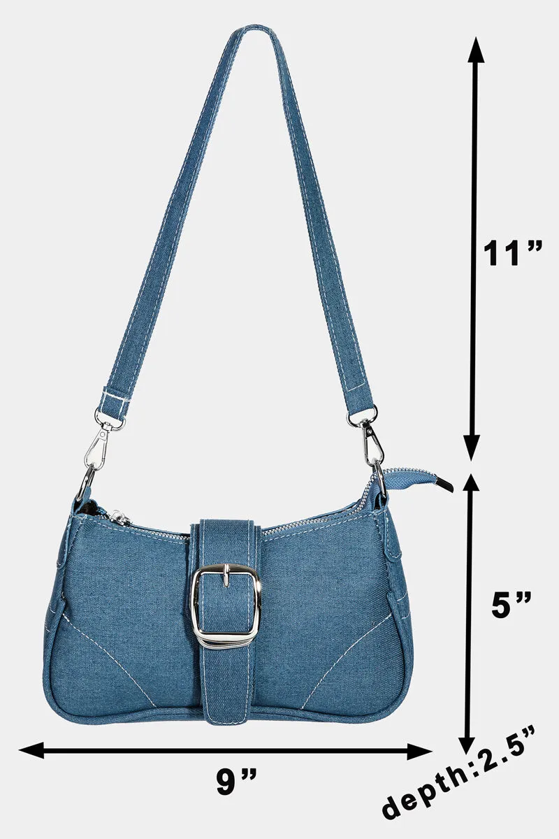 Blue Denim Buckle Strap Hand Bag