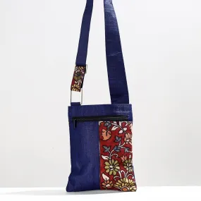 Blue - Handpainted Kalamkari Natural Dyed Ghicha Silk Sling Bag