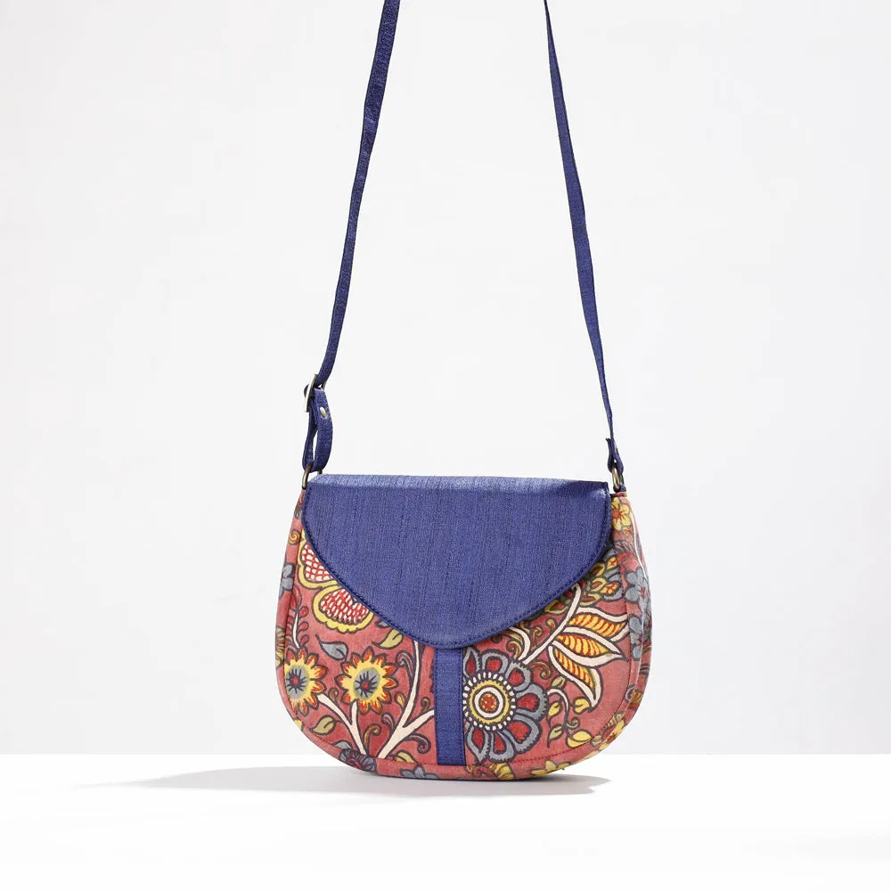 Blue - Sling Bag - Handpainted Kalamkari Natural Dyed Ghicha Silk